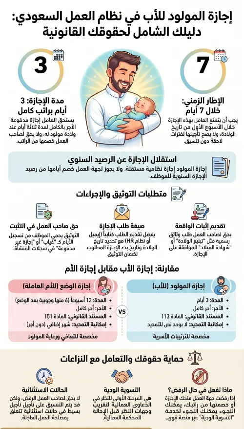 إنفوغرافيك إجازة المولود للأب في نظام العمل السعودي