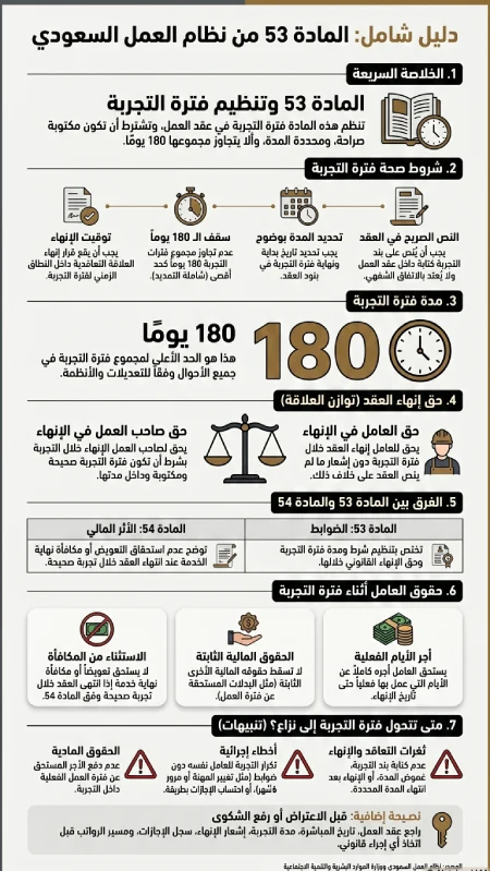 إنفوغرافيك دليل شامل المادة 53 من نظام العمل السعودي